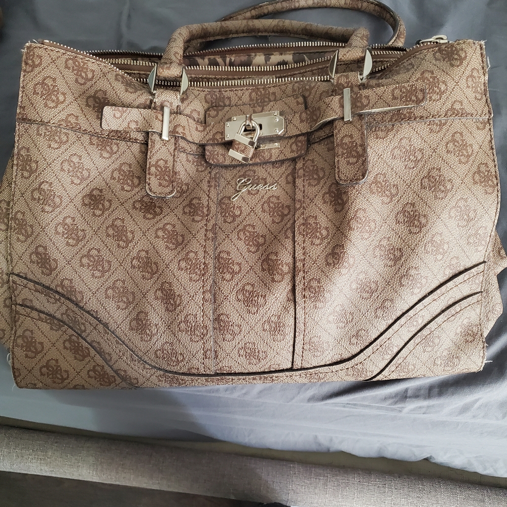 Guess Tan Patterned Satchel